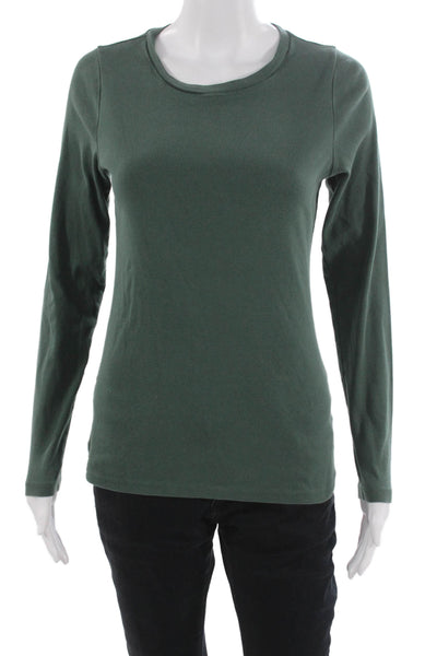 J Crew Womens Basic Cotton Long Sleeve Crew Neck T-Shirt Green Size L
