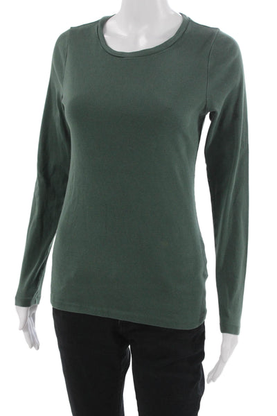 J Crew Womens Basic Cotton Long Sleeve Crew Neck T-Shirt Green Size L
