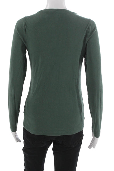 J Crew Womens Basic Cotton Long Sleeve Crew Neck T-Shirt Green Size L