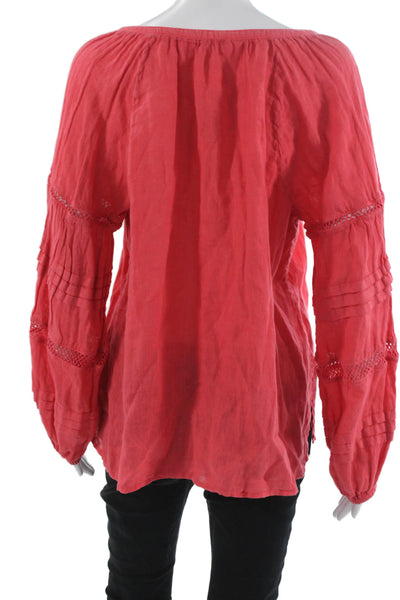 Lilly Pulitzer Women Red Linen V-Neck Tunic Blouse Long Sleeve Bohemian Size M