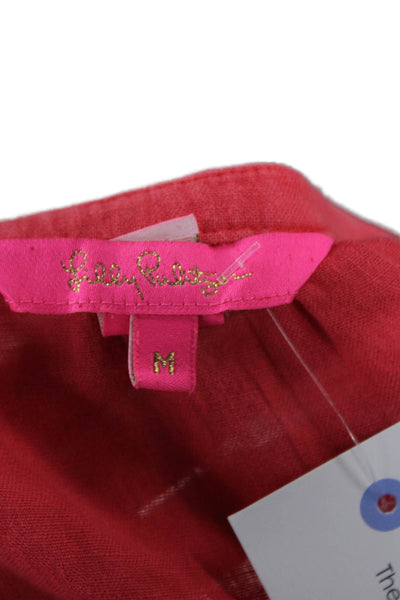 Lilly Pulitzer Women Red Linen V-Neck Tunic Blouse Long Sleeve Bohemian Size M