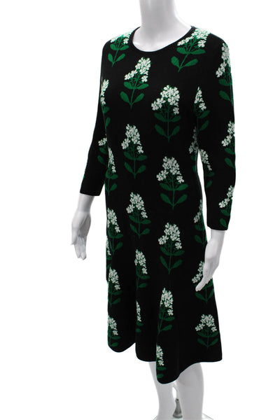 Carolina Herrera Womens Black Floral Sweater Dress 3/4 Sleeve Size M