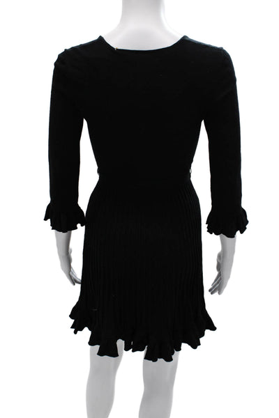 Rebecca Taylor Womens Sweater Dress Mini Black V Neck 3/4 Sleeve Size XS