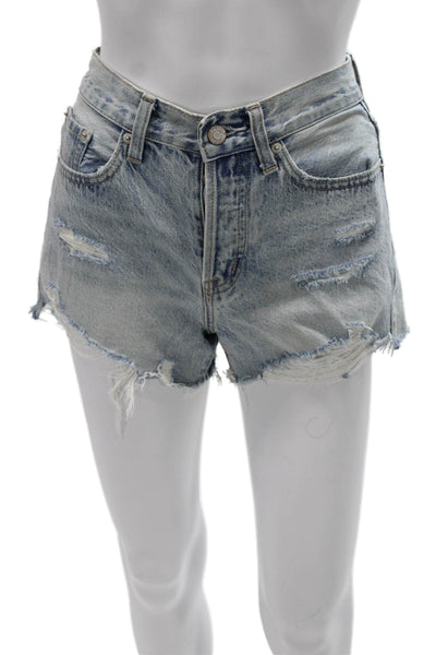 Pistola Women Cut-Off Shorts Blue Cotton Button Size 24