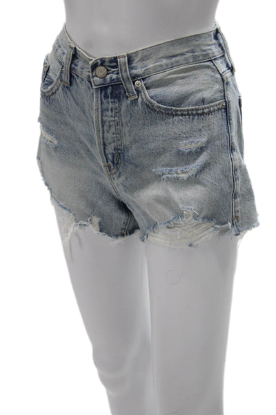 Pistola Women Cut-Off Shorts Blue Cotton Button Size 24