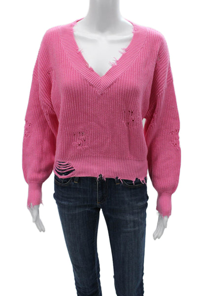 Ser.O.Ya Unisex Pink Cotton V-Neck Pullover Sweaters Long Sleeve Size S