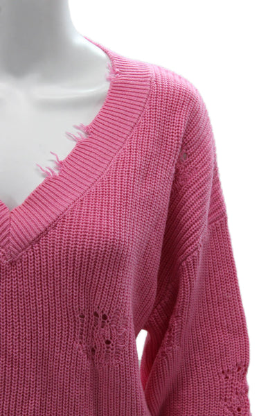 Ser.O.Ya Unisex Pink Cotton V-Neck Pullover Sweaters Long Sleeve Size S