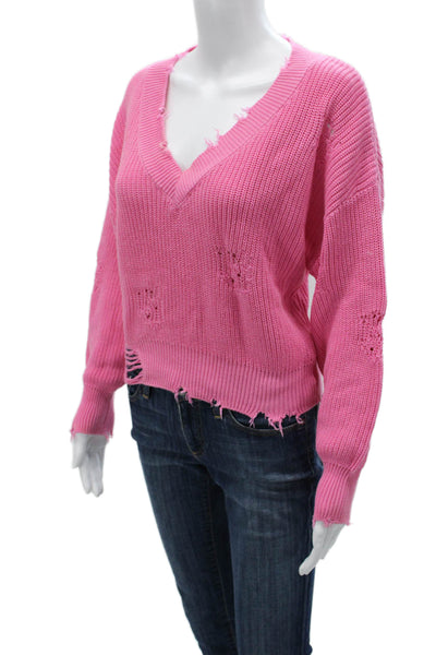 Ser.O.Ya Unisex Pink Cotton V-Neck Pullover Sweaters Long Sleeve Size S