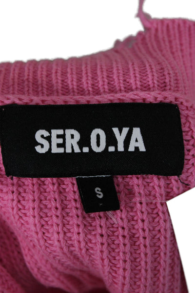 Ser.O.Ya Unisex Pink Cotton V-Neck Pullover Sweaters Long Sleeve Size S