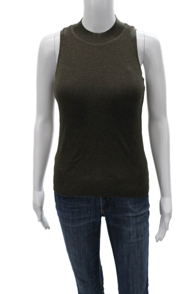 Uniqlo Women Basic Brown Cotton Mock Neck Sleeveless Tank Army Size M