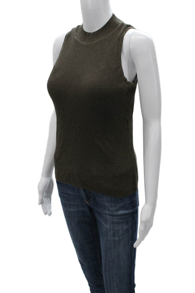 Uniqlo Women Basic Brown Cotton Mock Neck Sleeveless Tank Army Size M