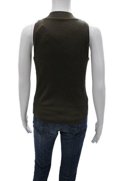 Uniqlo Women Basic Brown Cotton Mock Neck Sleeveless Tank Army Size M