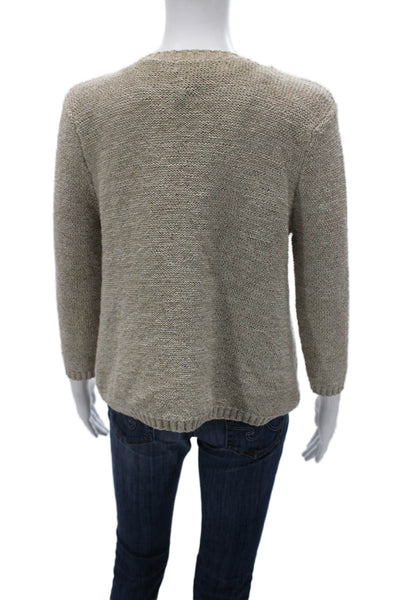 Carole Little Unisex Beige Cardigan 3/4 Sleeve Round Neck Size M
