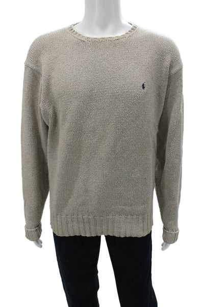 Polo Ralph Lauren Mens Pullover Sweater Beige Cotton Crewneck Size L