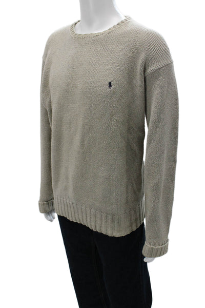 Polo Ralph Lauren Mens Pullover Sweater Beige Cotton Crewneck Size L
