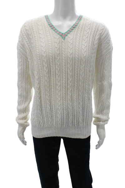 Polo Ralph Lauren Mens White Cotton V-Neck Pullover Sweater Long Sleeve Size XL