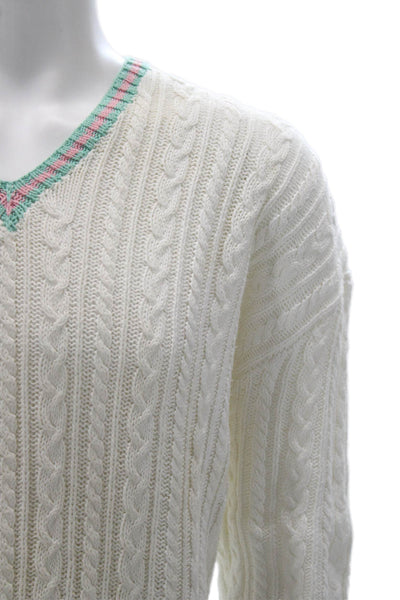 Polo Ralph Lauren Mens White Cotton V-Neck Pullover Sweater Long Sleeve Size XL