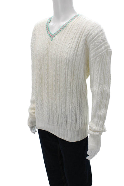Polo Ralph Lauren Mens White Cotton V-Neck Pullover Sweater Long Sleeve Size XL