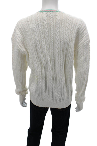 Polo Ralph Lauren Mens White Cotton V-Neck Pullover Sweater Long Sleeve Size XL