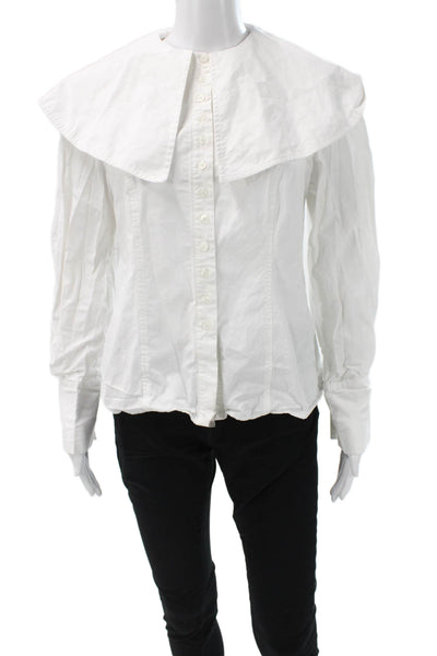 Aligne Women White Organic Cotton Button Up Blouse Long Sleeve Size 8