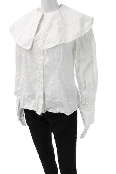 Aligne Women White Organic Cotton Button Up Blouse Long Sleeve Size 8
