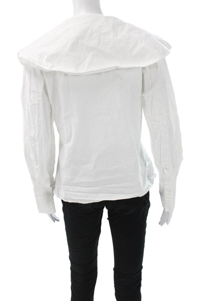 Aligne Women White Organic Cotton Button Up Blouse Long Sleeve Size 8