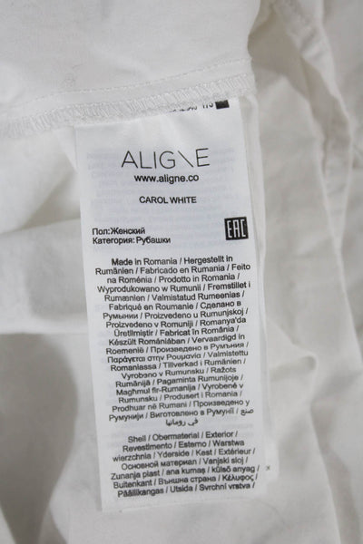 Aligne Women White Organic Cotton Button Up Blouse Long Sleeve Size 8