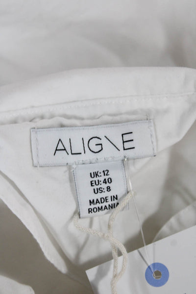 Aligne Women White Organic Cotton Button Up Blouse Long Sleeve Size 8