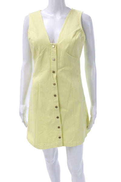 MINKPINK Women Yellow A-Line Mini Sundress Cotton V-Neck Sleeveless Size S