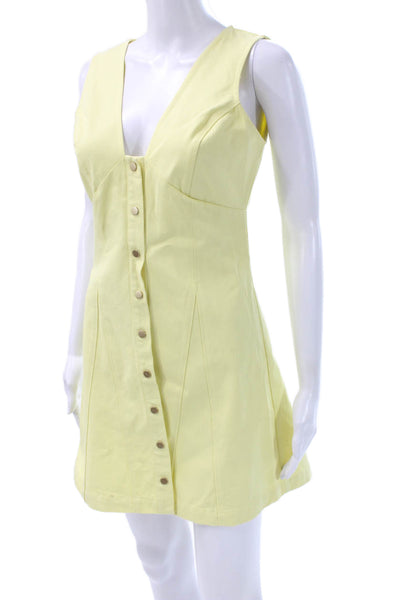 MINKPINK Women Yellow A-Line Mini Sundress Cotton V-Neck Sleeveless Size S