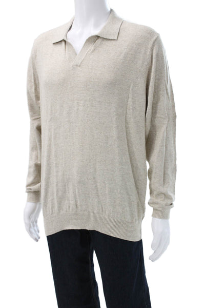Rodd & Gunn Mens Beige Cotton Collared Pullover Sweater Long Sleeve Size L
