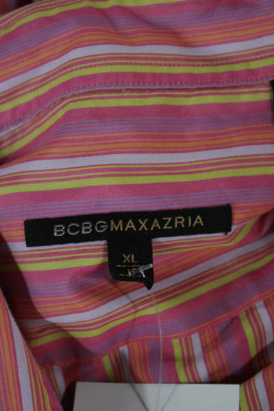 BCBGMAXAZRIA Women Pink Striped Collared Button Up Tunic Long Sleeve Size XL