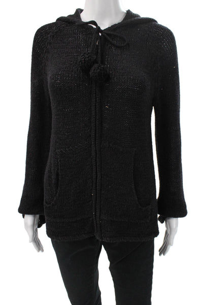 Max Studio Womens Full-zip Hoodie Black Drawstring Long Sleeve Gothic Size L