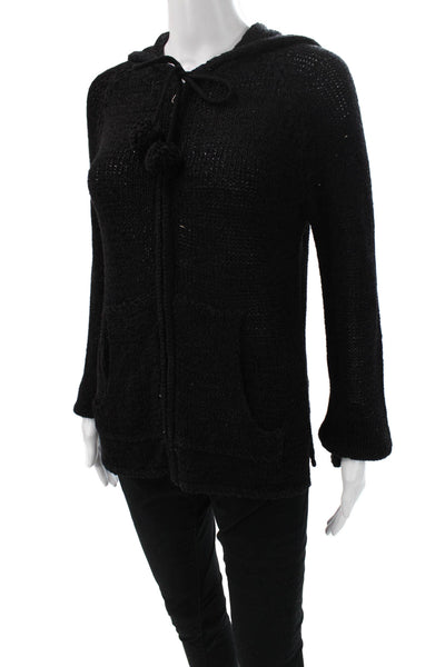 Max Studio Womens Full-zip Hoodie Black Drawstring Long Sleeve Gothic Size L