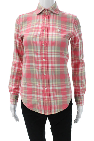 Polo Ralph Lauren Women Collared Plaid Cotton Button-Up Long Sleeve Size 2XS