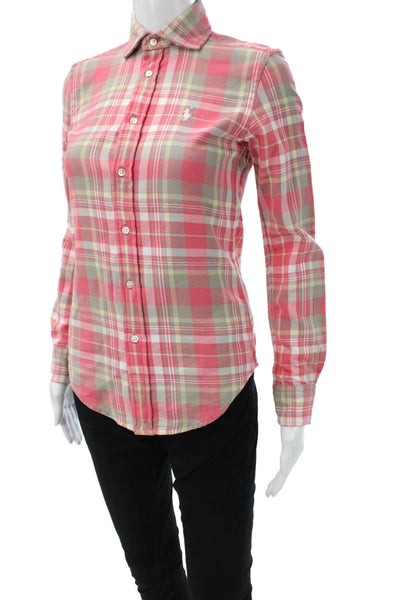 Polo Ralph Lauren Women Collared Plaid Cotton Button-Up Long Sleeve Size 2XS