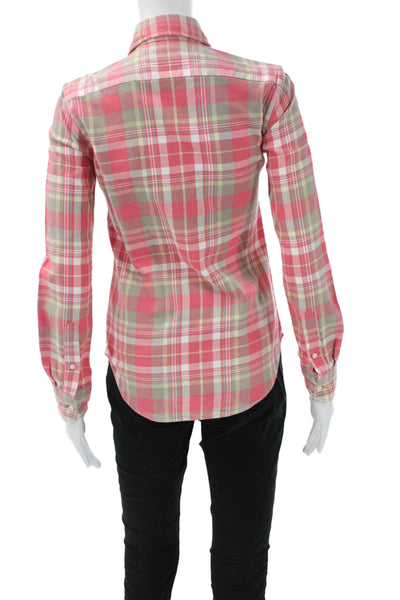 Polo Ralph Lauren Women Collared Plaid Cotton Button-Up Long Sleeve Size 2XS