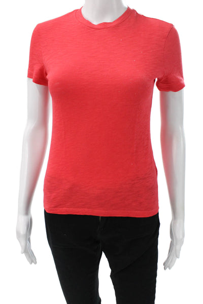 Theory Women Basic Red Cotton Crew Neck Short Sleeve T-Shirt Size 0P
