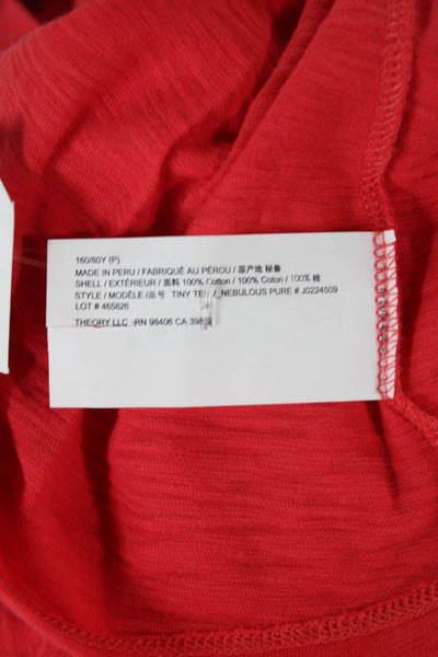 Theory Women Basic Red Cotton Crew Neck Short Sleeve T-Shirt Size 0P