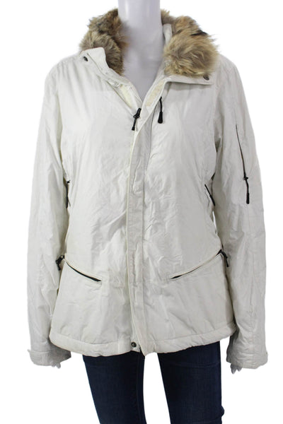 Ralph Lauren Women White Parka Zip Long Sleeve Nylon Blend Size L