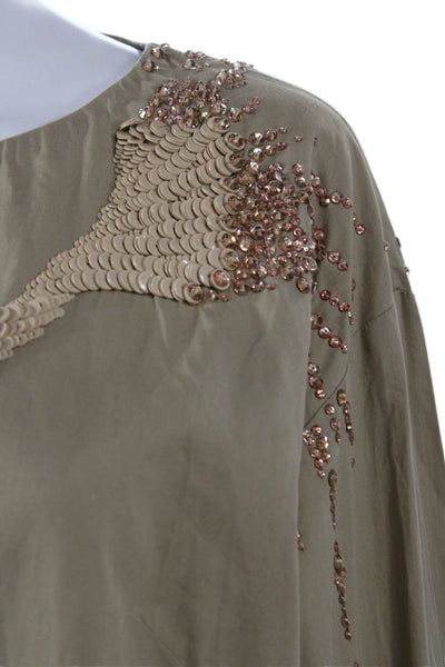 Dries Van Noten Women Beige Cotton Tunic Blouse Long Sleeve Round Neck Size 40