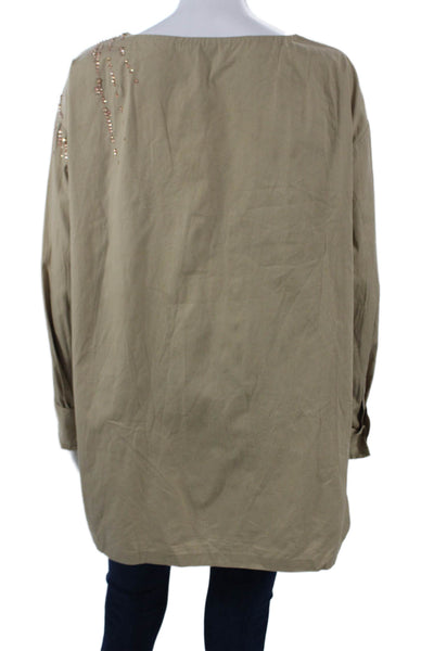 Dries Van Noten Women Beige Cotton Tunic Blouse Long Sleeve Round Neck Size 40