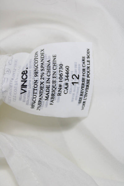 Vince Women Tunic White Collared 3/4 Sleeve Cotton Size 12