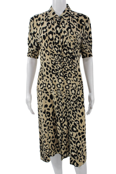 Altuzarra Women Shirt Dress Beige Silk Animal Print Button Long Size 40