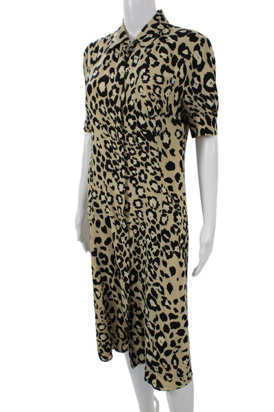 Altuzarra Women Shirt Dress Beige Silk Animal Print Button Long Size 40
