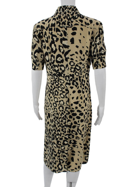 Altuzarra Women Shirt Dress Beige Silk Animal Print Button Long Size 40
