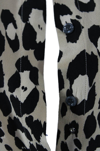 Altuzarra Women Shirt Dress Beige Silk Animal Print Button Long Size 40
