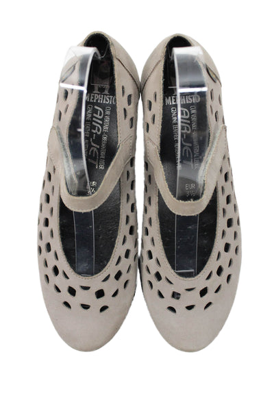 Mephisto Womens Block Heel Laser Cut Mary Jane Pumps Brown Suede Size 6