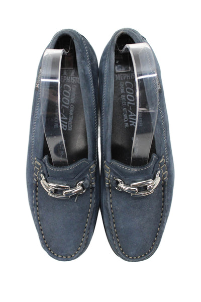 Mephisto Womens Slip On Round Toe Suede Loafers Navy Blue Size 6