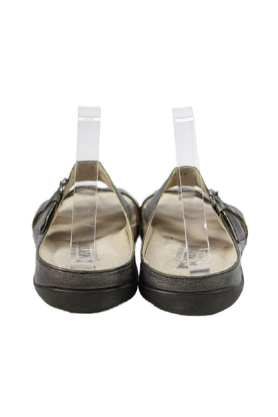 Mephisto Womens Triple Strap Metallic Leather Slide Sandals Silver Size 6